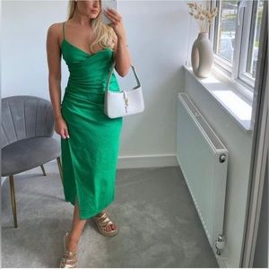 ZARA LINEN BLEND CAMISOLE DRESS SS22 GREEN | 8372/088. Size Small.